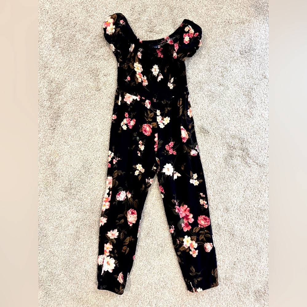 Place Black Floral Kids Jumpsuit
